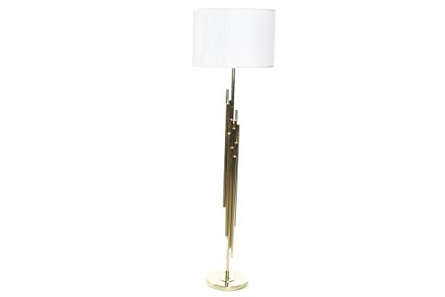 DRW Stehleuchte mit Lampenschirm aus Metall und Polyester in Gold 45 x 45 x 157 cm