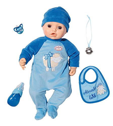 Zapf Creation 701898 Baby Annabell Puppe Alexander mit lebensechten Funktionen und Zubehör 43 cm, blau