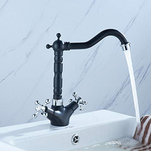 Elegant Armatur Einhebel Wasserhahn mit Silber Griff Waschtischarmatur Waschbecken Spültischarmatur Retro-chic Zwei Griff