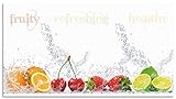 ARTland Spritzschutz Küche aus Alu für Herd Spüle 110x60 cm (BxH) Küchenrückwand mit Motiv Obst Früchte Orange Limette im Wasser Spruch Modern Hell S6JP