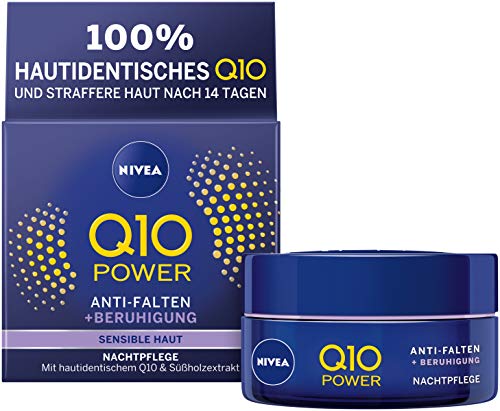 NIVEA Q10 Power Anti-Falten + Reduzierte Sensibilität Nachtpflege für jünger aussehende Haut, feuchtigkeitsspendende Nachtcreme, 2er Pack(2 x 50 ml)