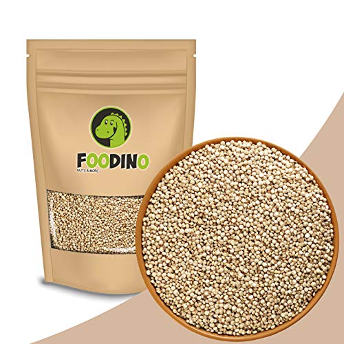 Quinoa weiß ganz naturbelassen ungezuckert ungeschwefelt unbehandelt glutenfrei Vollkorn Naturkost Rohkost Samen ohne Zucker 500g - 5kg wiederverschließbar Premium Qualität FOODINO (5kg)