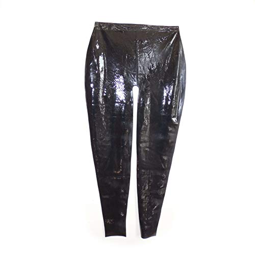latex pants trousers seamless no zipper black color Size:L