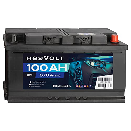 HeyVolt Autobatterie 12V 100Ah 870A/EN Starterbatterie, absolut wartungsfrei ersetzt 85Ah 88Ah 92Ah 95Ah