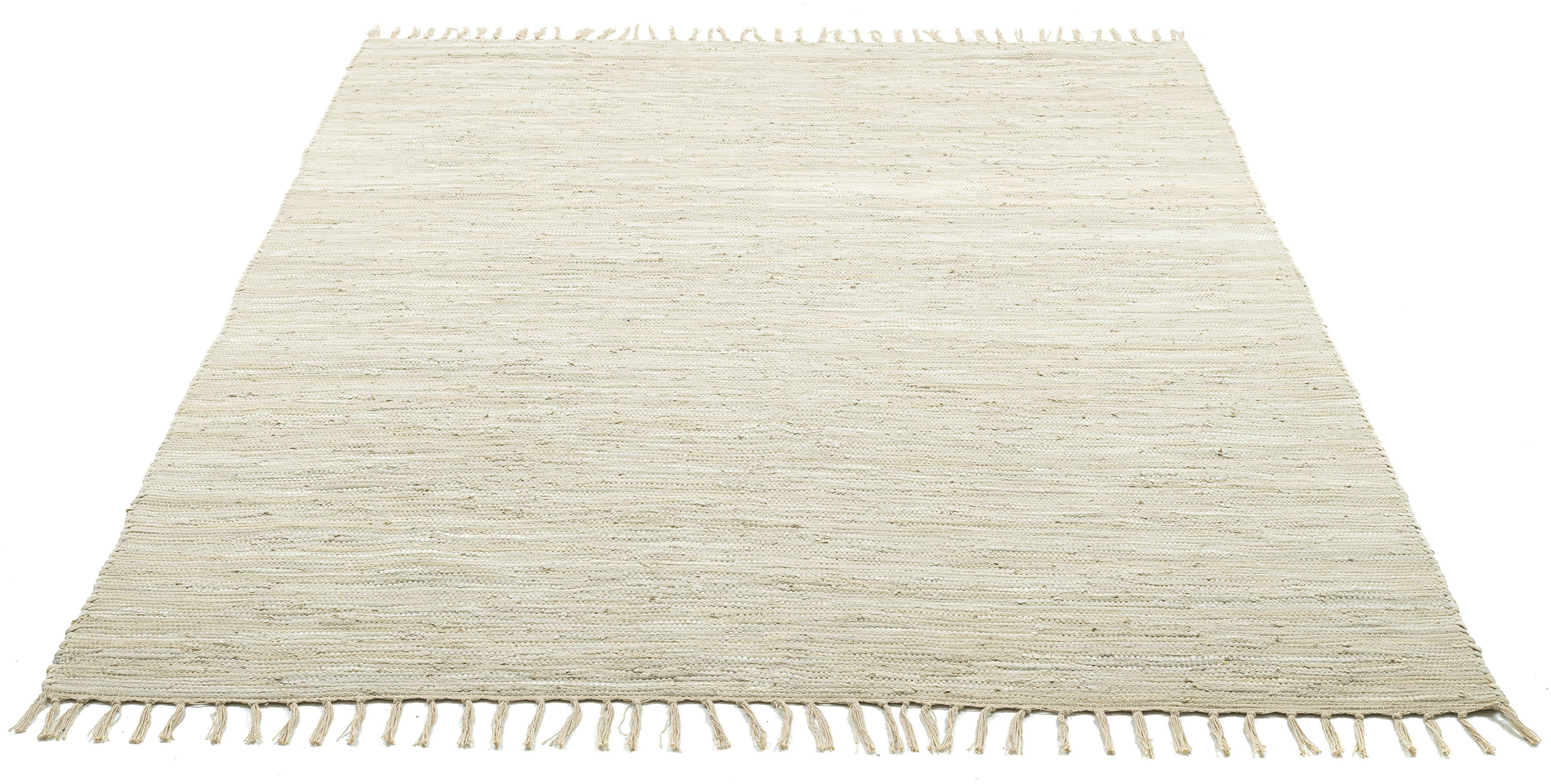 THEKO Teppich "Happy Cotton", rechteckig, Handweb Teppich, Flachgewebe, reine Baumwolle, handgewebt, mit Fransen