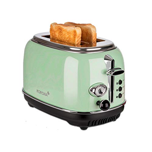 Korona 21665 Toaster, 2 Scheiben, Mint, Röstgrad-Anzeige, auftauen, rösten, aufwärmen, 810 Watt, Brötchen-Aufsatz, Krümel-Schublade, Brotscheiben-Zentrierung