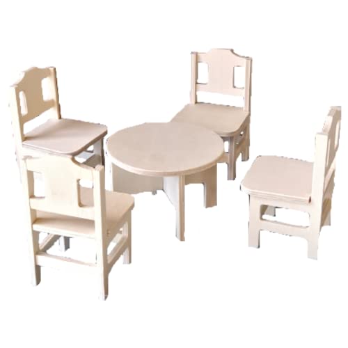 Genérico Möbel für Ornamente aus Holz ohne Fertigstellung, dekorativ, kreative Malerei, 4 Stühle + 1 runder Tisch.