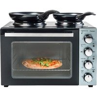 Bestron Kleinküche, Mini-Backofen mit Doppelkochplatte, Ober-/Unterhitze mit Umluftfunktion bis 230°C, 3200 Watt, Schwarz
