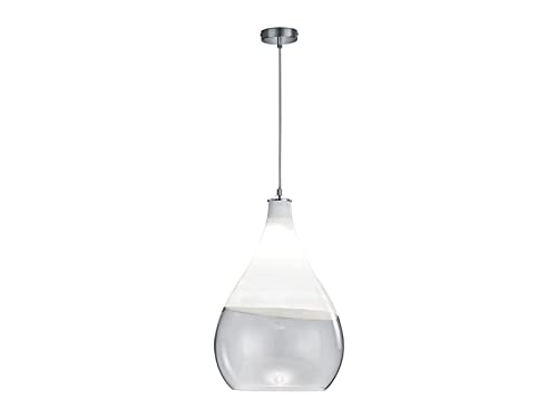 Dimmbare LED Pendelleuchte Chrom 1 flammig, Glaslampenschirm Weiß - Ø35cm