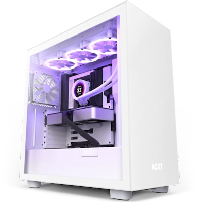 NZXT H7 - ATX-Mid-Tower-Gehäuse für Gaming-PCs - Front USB-C Port - Tempered Glass-Seitenfenster mit Schnellspanner - Vertikale GPU Montage möglich - Für Wasserkühlung nutzbar - Weiß
