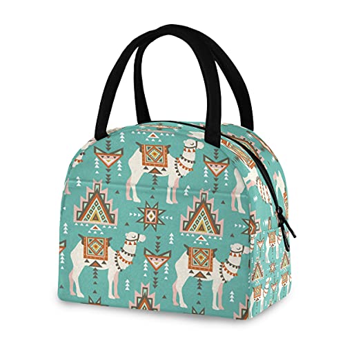 Animal Camel Ethnic Boho Lunch-Tasche für Frauen, isolierte Lunchbox, Kühltasche, wiederverwendbare Tragetasche, tragbar, Reißverschluss, Mahlzeitvorbereitung Handtasche für Männer, Arbeit, Kinder,