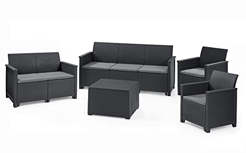 Koll Living Lounge Sets - Verschiedene Ausführungen - Sitzgruppe für den Garten - höchster Sitzkomfort durch ergonomische Rückenlehnen (3er Sofa, 2er Sofa, 2X Sessel & Tisch)