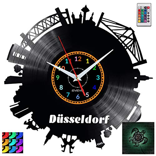 EVEVO Dusseldorf Wanduhr RGB LED Pilot Wanduhr Vinyl Schallplatte Retro-Uhr Handgefertigt Vintage-Geschenk Style Raum Home Dekorationen Tolles Geschenk Uhr