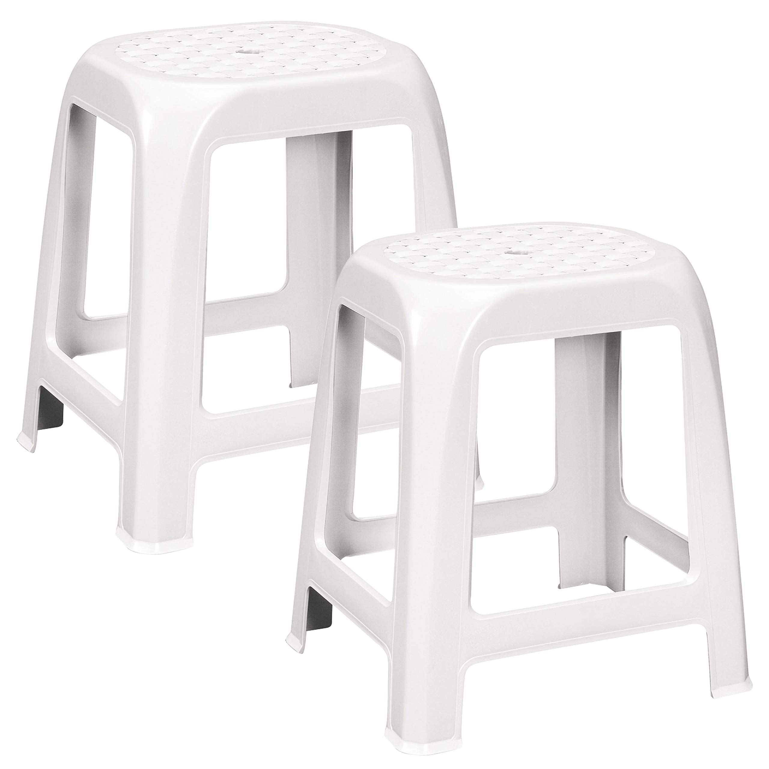 2X stapelbare Hocker - Sitzhocker weiß - Sitzhöhe 46 cm hoch - bis zu 100 kg - Duschsitz abwaschbar