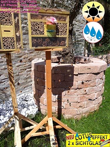 1x XL insektenhotel Rindendach, mit Lotus+2xBrutröhrchen, Bienenhaus mit Standfuß UND TRÄNKE insektenhotel