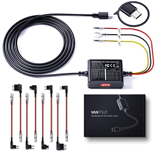 VANTRUE 5 Stufen 11,5 Ft USB-C Hardwire-Kit mit Acc für N Serie/E Serie /X4S/S1 Pro, 6 Aufnahmezeiteinstellungen, 12V-24V zu 5V, 24Std. Parkmodus, kompatibel mit USB-C Dashcam