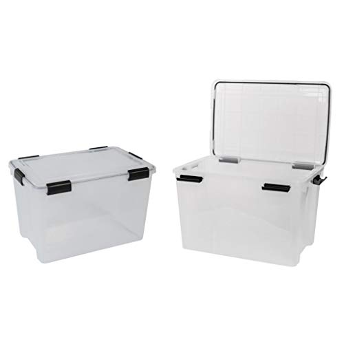 Kreher® 2 Stück Wasserdichte Aufbewahrungsbox mit Deckel, Lagerbox 70 Liter Transparent, 59 x 39 x 38 cm