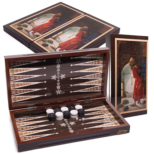 Backgammon Spiel Türkisches Orientalisches Tavla aus Holz Spielsteine und Würfel | Klappbares Spielbrett TAVLI Set
