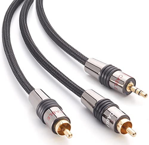 inakustik – 10071132 – Deluxe Klinkenadapter - 3,5mm Klinke -> 2 x RCA | Für Anschluss von Smartphones, Tablets, PC an HiFi-Verstärker | 3,2m in Schwarz | 2-fache Abschirmung | mit Geflechtschirm