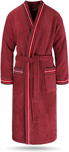 normani Bademantel Set aus 100% Bio-Baumwolle GOTS (Bademantel + Handtuch + Waschlappen) für Herren undDamen (S-3XL) Farbe Rot Größe L