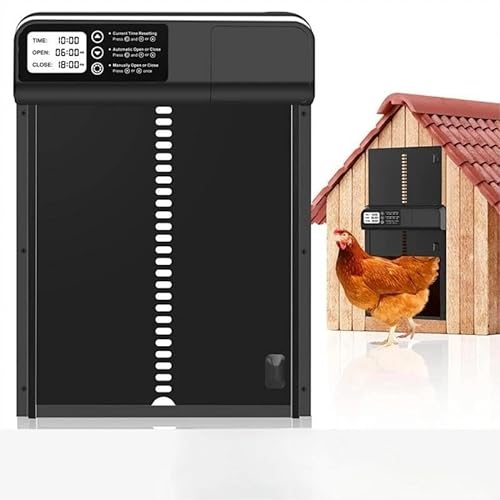 Aluminum Automatische Hühnerklappe,elektrische hühnerklappe mit Wasserdicht Großes Display,Timer,Einklemmschutz,Alarm bei niedrigem Batteriestand,Hühnerklappe Automatisch (A)