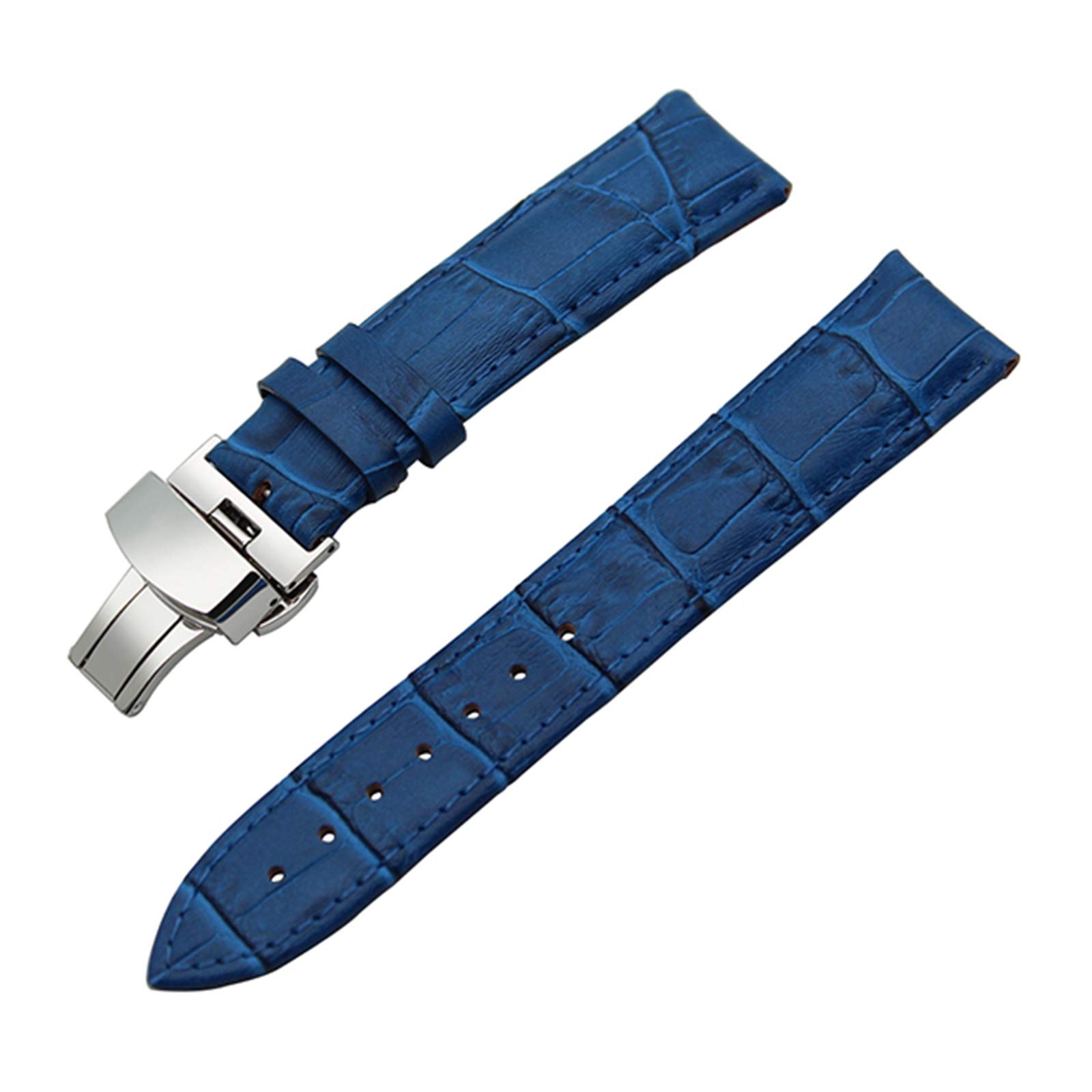 14mm-24mm-echtes Leder-Armband mit Quick Release Schmetterling Schliesse Armband Croco Korn-Armband Blau, 20mm