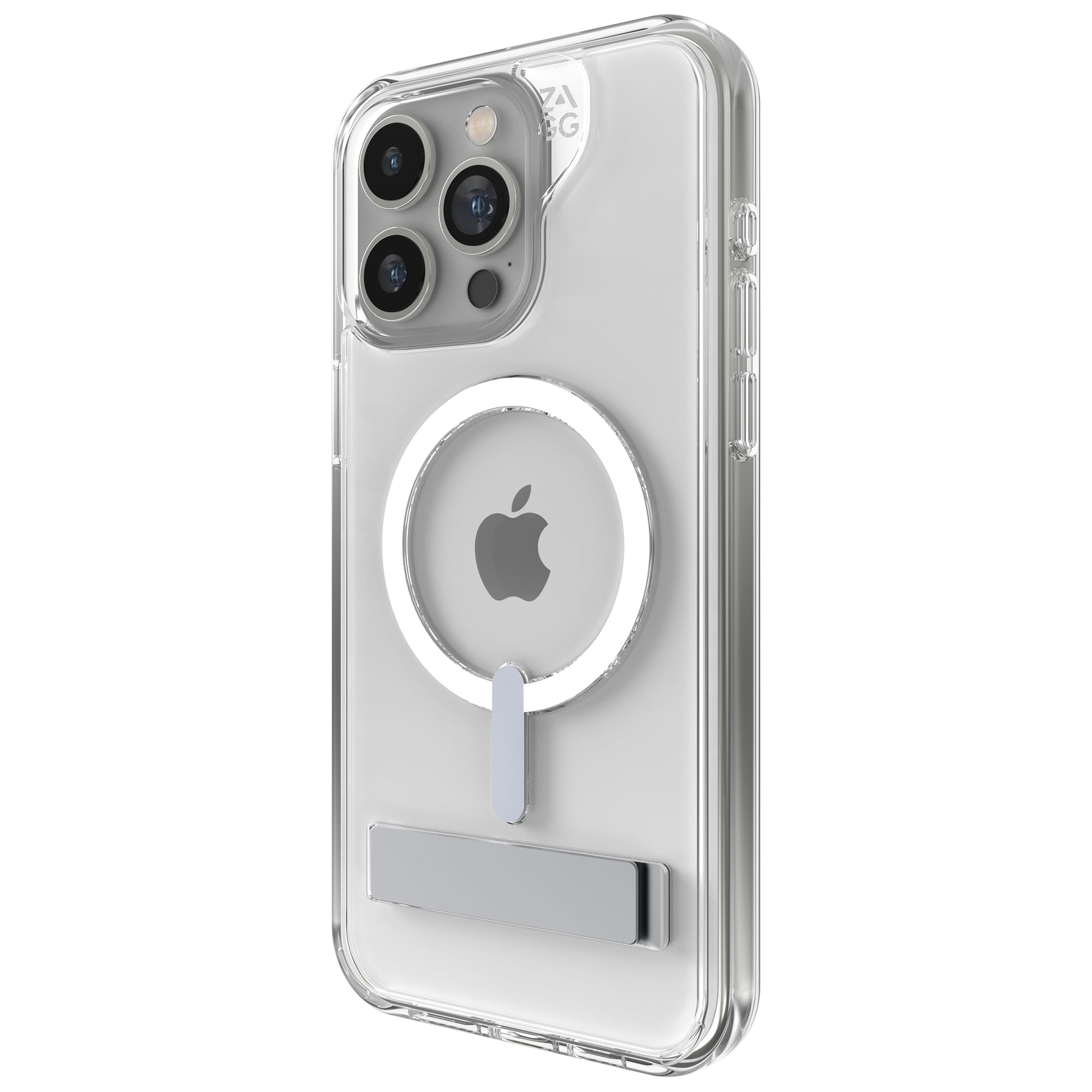 ZAGG Crystal Palace Snap iPhone 15 Pro Max Clear Phone Case w/Built-in Kickstand - Drop Protection (13ft/4m), Durable Graphene, Anti-Yellowing, and Scratch-Resistant MagSafe Phone Case
