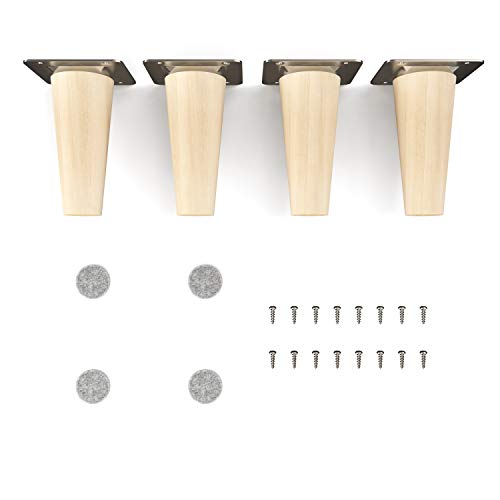 sossai® Holz-Möbelfüße - Clif Round | Natur (unbehandelt) | Höhe: 10 cm | HMF1 | rund, konisch (gerade Ausführung) | Material: Massivholz (Buche) | für Stühle, Tische, Schränke etc.