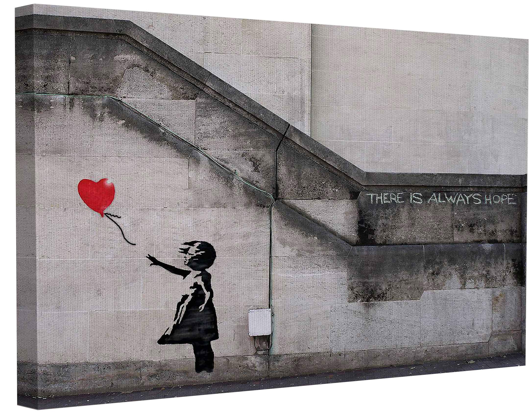 MJEDC Banksy Bilder Leinwand There is Always Hope Graffiti Street Art Leinwandbild Fertig Auf Keilrahmen Kunstdrucke Wohnzimmer Wanddekoration Deko XXL (80x120cm(31.5x47.2inch))