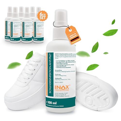 INOX® Schuhdesinfektion Anti Pilz, 6 x 100ml - Desinfektions-Spay mit Langzeitwirkung gegen Fußpilz, Nagelpilz, unangenehme Gerüche & Bakterien