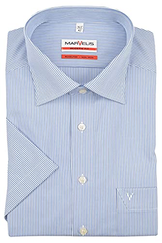 Marvelis Hemd Modern Fit blau/weiss, Zündholzstreifen, Größe 45 - XXL