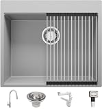Granitspüle Grau 58x50 cm, Spülbecken + Ablauf-Set + Küchenarmatur 9000, Küchenspüle für 60er Unterschrank, Einbauspüle von Primagran