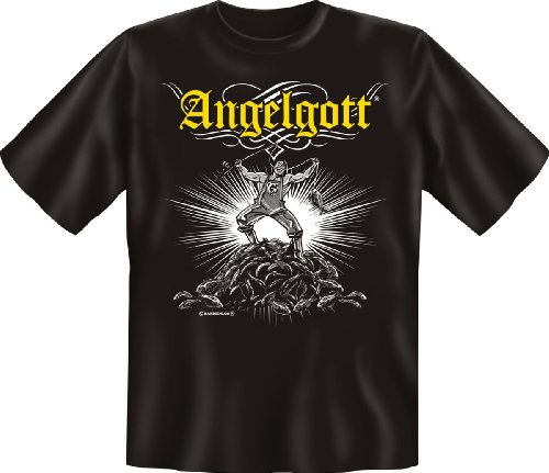 Angler T-Shirt schwarz - Angel-Gott - Angel-Shirt - Geburtstags-Geschenk lustig Bedruckt mit Angler-Urkunde
