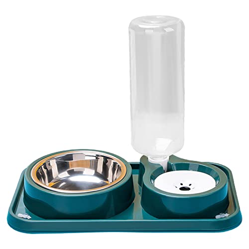2 in 1 Haustier Geschirr Hund Wassernapf 500ml/1000ml Automatischer Wasserspender Combo Set Katze geneigt Erhöhte Schüssel