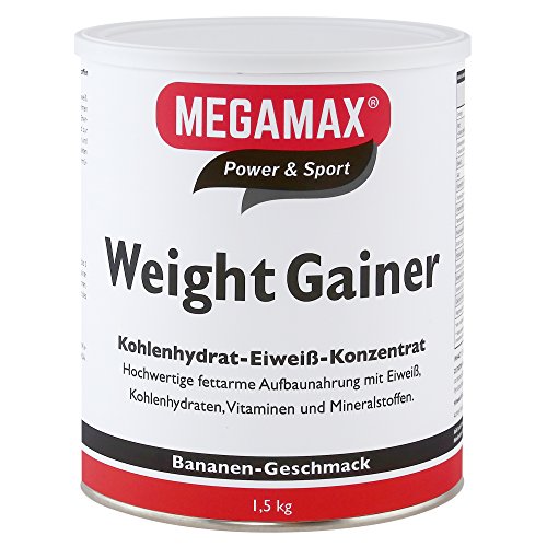 Megamax Weight Gainer Banane 1,5 kg 0,5% Fett | Vitamine, hochwertige Kohlenhydrate & Proteine ideal für HardGainer u. Untergewicht | Aufbaunahrung für Massephase, Masseaufbau & Zunehmen