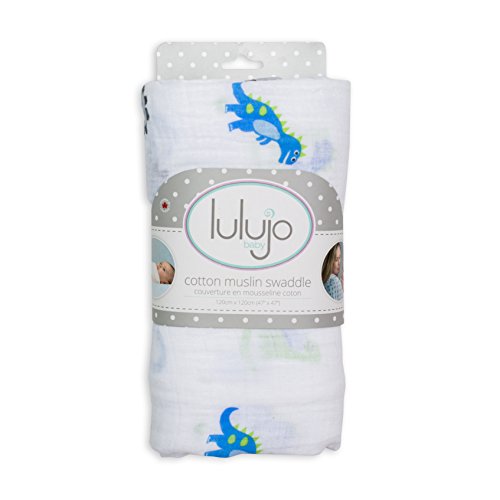 Lulujo Baby-Mulltuch Spucktuch mit schönem Motiv Dino 120 x 120 cm Baumwolle