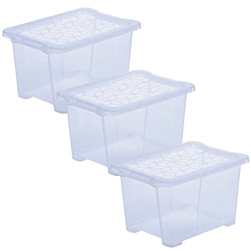 Rotho Evo Easy 3er-Set Aufbewahrungsbox 15l mit Deckel, lebensmittelechter Kunststoff (PP) BPA-frei, blau/transparent, 3 x 15l