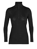 Icebreaker Damen 100% Merino Wolle Everyday Langarmshirt mit halben Reißverschluss - 175 Ultraleichtes Material - Schwarz, L