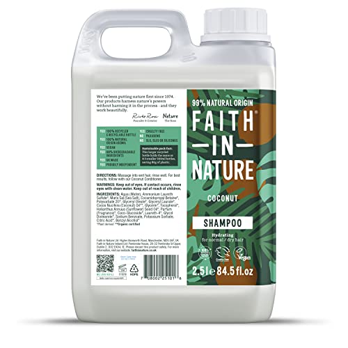 Faith In Nature Natürliches Kokos-Shampoo, feuchtigkeitsspendend, vegan und tierversuchsfrei, ohne SLS oder Parabene, für normales bis trockenes Haar, 2,5 l