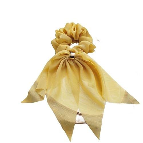 Fashion Solid Chiffon Dame Haar Schal Scrunchies Elastische Seil Frauen Bögen Scrunchie Accessori (Color : Yellow, Size : One size)