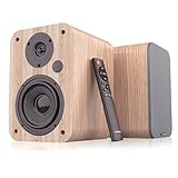 VULKKANO A4 Aktivlautsprecher mit 4" Woofer, Bluetooth 5.0, Optische, RCA, Coaxiale, USB, Regallautsprecher mit elegantem Design, Braun