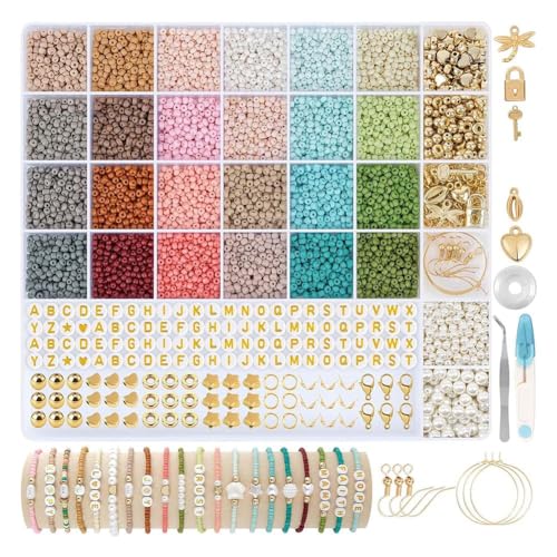 FIGGRITID 3-Mm-Glasperlen für die Herstellung Von Armbändern, 24-Farbiges Perlenarmband-Set, DIY-Kunsthandwerk für Kinder im Alter Von 6 Bis 12 Jahren (Perlen 3 Mm), Langlebig -B