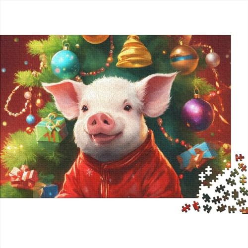 Cartoon Schwein Puzzle 1000 Teile Christmas Thema Puzzles Für Erwachsene Und Jugendliche,Unmögliche Puzzle Premium Holzpuzzle Home Spielzeug Dekoration Puzzle Geschenke 1000pcs (75x50cm)