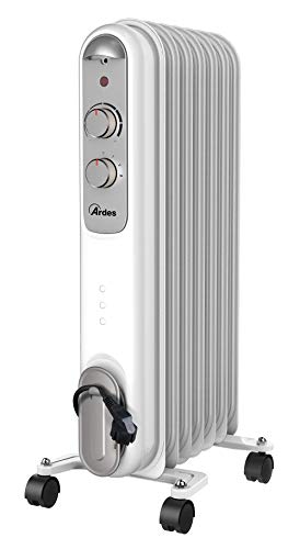 Ardes AR4R07S Curvy Elektrischer Ölradiator mit 7 Elementen und 3 Leistungsstufen, 1500 W, Weiß/Grau