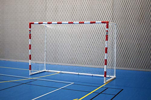 POWERSHOT Handballtor aus super stabilem uPVC WETTERFEST und Inkl. Klicksystem, rot/Weiss gestreift, versch. Größen 3x2 m