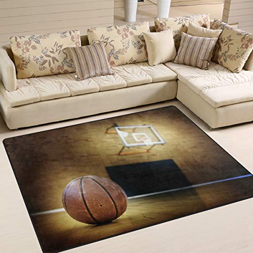 Use7 Teppich mit Ball auf Basketballplatz, für Wohnzimmer, Schlafzimmer, 160 x 122 cm