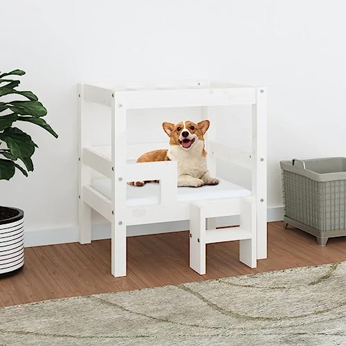 TEKEET Pet Supplies-Hundebett Weiß 55,5 x 53,5 x 60 cm Massivholz Kiefer Tiere & Tierbedarf
