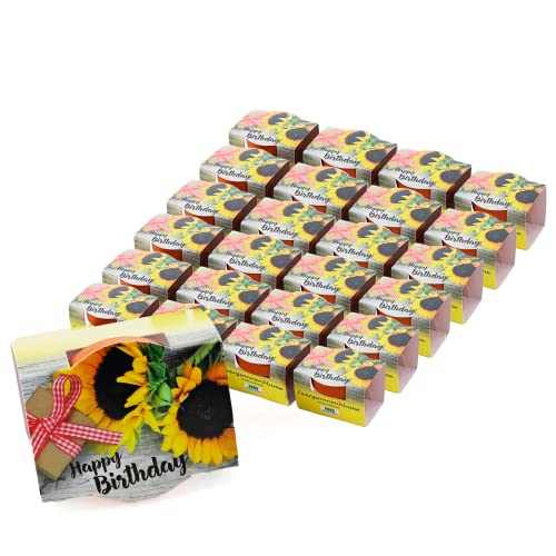 Bull & Bear 25er Set Mini Pflanzset 'Happy Birthday', Blumensamen im Topf 4,5cm, Mini Sonnenblume als Anzuchtset mit Pflegeanleitung