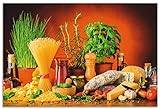 ARTland Spritzschutz Küche aus Alu für Herd Spüle 90x60 cm (BxH) Küchenrückwand mit Motiv Essen Lebensmittel Gemüse Kunst Mediterran Italienisch Bunt S7SM