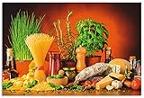 ARTland Spritzschutz Küche aus Alu für Herd Spüle 90x60 cm (BxH) Küchenrückwand mit Motiv Essen Lebensmittel Gemüse Kunst Mediterran Italienisch Bunt S7SM
